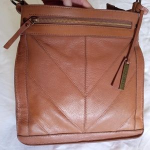 Lucky Brand Rayla Leather Patchwork Crossbody Cognac Camel